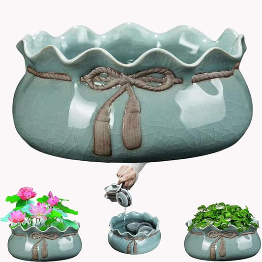Lotus Bowl Planter, Decorative Ceramic Plant Pots with Moisture-Multifunctional Design, Succulents Orchids Indoor Plants, Thickened Round Planter for Home Desk & Shelf Decor (Cornucopia)