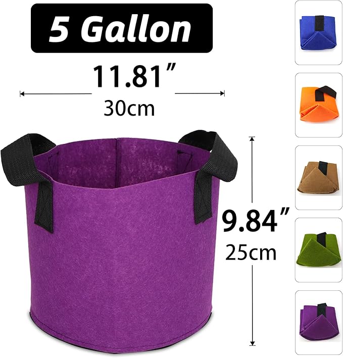 Grow Bags,Growing Pot Bags Garden Grow Bag Indoor Outdoor Fabric Aeration Plant Pot Container Flower Vegetable Pouch (Mixed 5colors,5 Gallon)