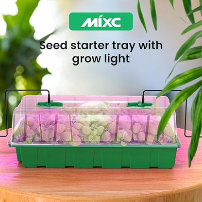 MIXC Seed Starter Tray with Lights, 2 Packs Mini Propagator Plant Grow Kit Greenhouse with Humidity Vented Domes and Base for Seeds Starting, Green