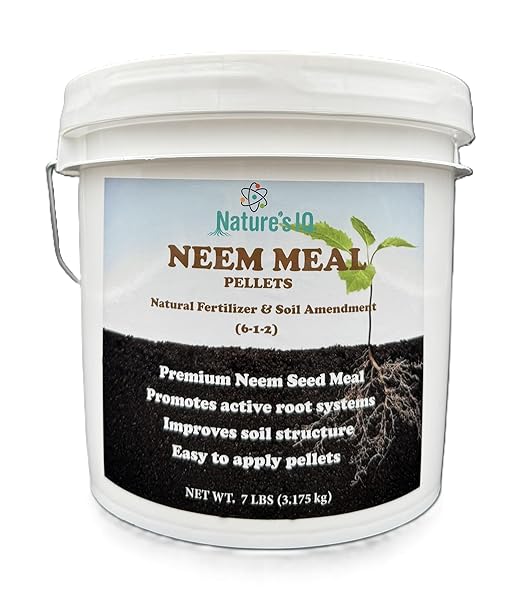 Nature's IQ NEEM Meal pellets. 7LB Bucket. Natural Fertilizer/Soil Ammendment. Improves Soil Structure & Promotes Active Root Systems. Easy to Apply pellets in resealable Bucket.
