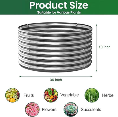 5 Pack 3x3FT Round Corrugated Galvanized Steel Raised Garden Bed Outdoor, Metal Above Ground Garden Bed for Vegetables and Flowers, Raised Beds for Gardening-3x3FTx10Inch