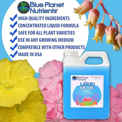 Bloom Booster Fertilizer Liquid PK Enhancer - Blue Planet Nutrients Liquid Blue for Bigger Flowers & Yields - Gallon