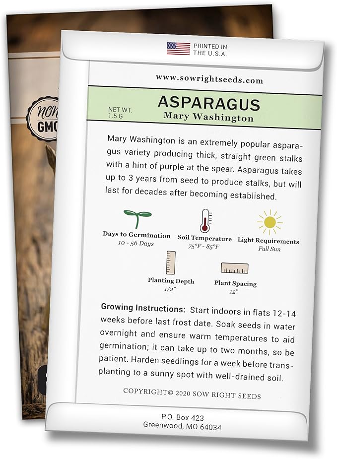 Sow Right Seeds - Mary Washington Asparagus Seed for Planting - Non-GMO Heirloom Packet with Instructions to Plant an Outdoor Home Vegetable Garden - Classic Perennial Stalks with Hearty Flavor (1)