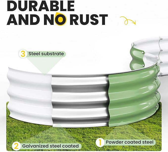 Galvanized Raised Garden Bed, 2pcs 2x2x1 FT Round Planter Box for Outdoor, Raised Beds for Gardening Vegetables Flower Herb(Pearl White & Sage Green)