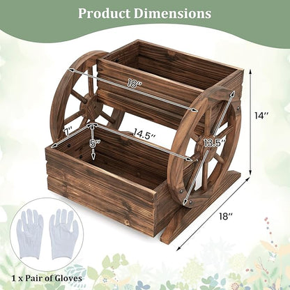 Giantex Wooden Wagon Planter Box, Garden Planter with Drainage Holes & Wheels for Flowers Herbs Vegetables, Indoor Outdoor Decorative Flower Cart for Patio Garden Balcony (1)