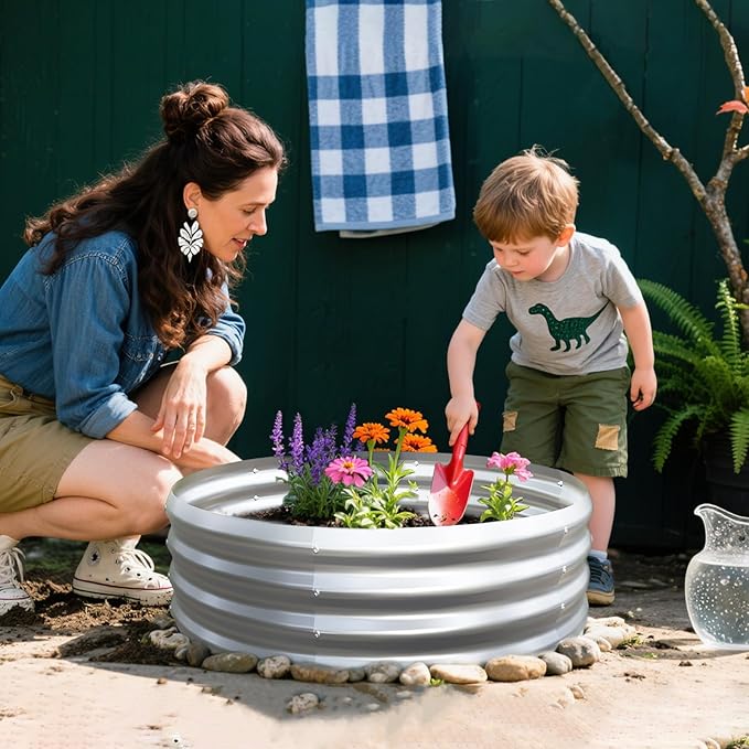 Galvanized Garden Bed Kit for Vegetables/Herbs/Flowers 4x4x1 Outdoor Raised Planter Box