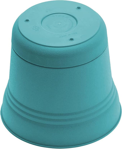 Bloem Saturn 5" Bermuda Teal Round Resin Planter Pot with Snap-in Saucer for Indoor and Outdoor Gardening