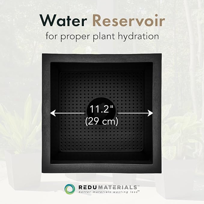 Tierra Verde Indoor & Outdoor Self-Watering Square Planter, Citadel Horizon, 13.5" x 14", Black - Planting Containers for Plants and Flowers - Gardening and Landscaping Accessories