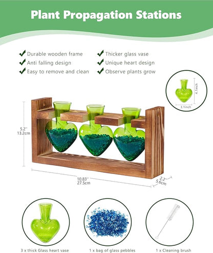 Nacome Plant Terrarium Propagation Stations: Birthday Gifts for Plant Lovers Women Mom Wife Daughter - 3 Bulb Glass Vase with Wooden Stand Tabletop for Hydroponics Home Garden Decor(Green)