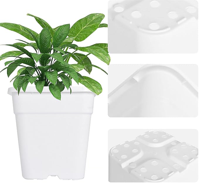 Square Planter Nursery Pots 3.15 Gallon Pots for Plants, Injection Molded Plastic Nursery Pots, Plant Container White 3.15 Gal 10-Pack
