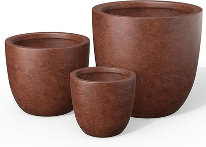 Kante Round Concrete Planter Set of 3, Large Outdoor Indoor Plant Pots with Drainage Hole, 10/14/18-Inch Diameter Flower Pots for Patio, Garden and Home, Rusty