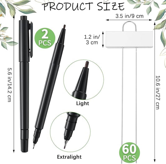 Maitys 62 Pcs Metal Garden Markers Plant Label Stakes Outdoor Weatherproof 10.6 Inch Stainless Steel Nursery Tags Bulk with Pens (White Label with Black Ink)