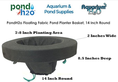 PondH2o Floating Fabric Aquatic Water Garden Pond Planter Basket, 14 Inch Round, Floatable Pond Island, Aquaponics, Hydroponics, Plant or Flower Islands for Ponds, Gardens, and Water Features