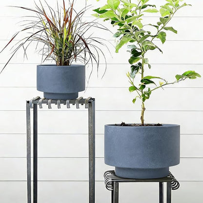 Succulent Pots, 8 Inch + 6 Inch Plant Pots for Plants with Drainage Hole, Indoor Outdoor Ceramic Planter, Set of 2 Round Flower Pots for Succulent and Plants, Blue