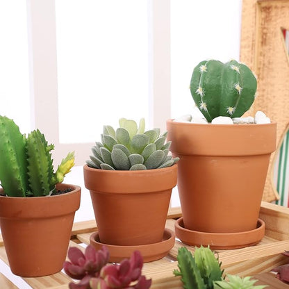 Terra Cotta Pots with Saucer- 12-Pack Large Clay Ceramic Planter Cactus Flower Succulent Pot with Drainage Hole- Great for Plants, Crafts