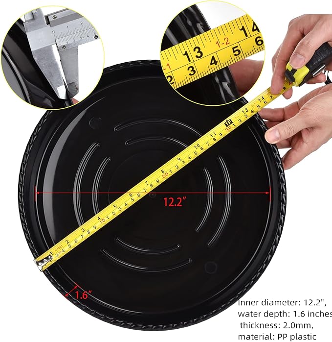 14-Inch Black Plant Saucer for Indoors, 5 Packs Heavy Duty Plastic Plant Trays 12.5 Inches Base, Sturdy 5 Gallon Planter Drip Tray for Outdoors Garden Pots.