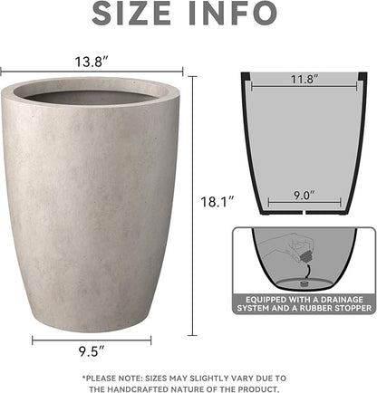 Kante 18.1" H Tall Round Concrete Planter for Outdoor Indoor, Modern Decorative Plant Pots with Drainage Hole & Rubber Plug for Home & Garden Weathered Concrete
