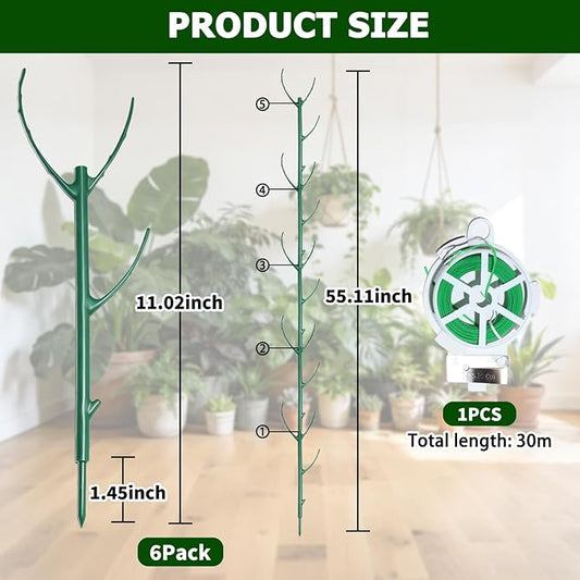 6pack Adjustable Plant Support Pole – Stackable Indoor/Outdoor Support Pole with Clamps, Suitable for Supporting Monstera and Climbing Plants, Garden Accessories, Perfect Replacement for Plant Stakes
