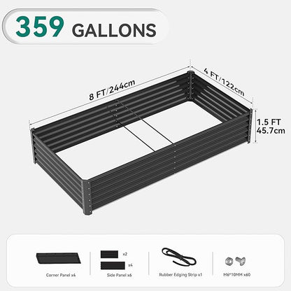 YITAHOME 8x4x1.5 ft Galvanized Raised Garden Bed Kit, Large Metal Planter Box with Gloves, Safety Rubber & Support Rod, Outdoor Flower Bed for Plants Vegetables, Green