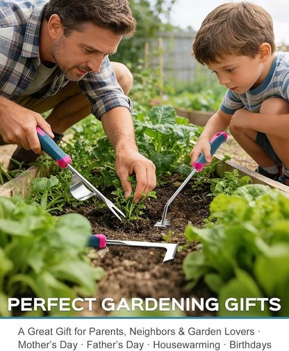 2026 Upgraded Weed Puller Tool, Stainless Steel Hand Weeder，Leverage Base & V-Shaped Forks for Easy Weed Removal & Deep Root Digging, Ergonomic Soft Grip Handle Manual Weeding Tool for Garden and Lawn