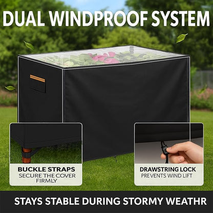Outdoor Raised Garden Bed Winter Cover 48" L x 24" W x 30" H, Heavy-Duty 600D Oxford Fabric Waterproof Insulated with Transparent PVC Top for All-Weather Elevated Wood Planter Box