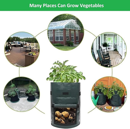 Potato Grow Bags,(5 Pack 10 Gallon) Garden Vegetables Growing Planter with Handles and Access Flap for Planting Potato Carrot Onion Taro Radish Peanut, (Dark Green)