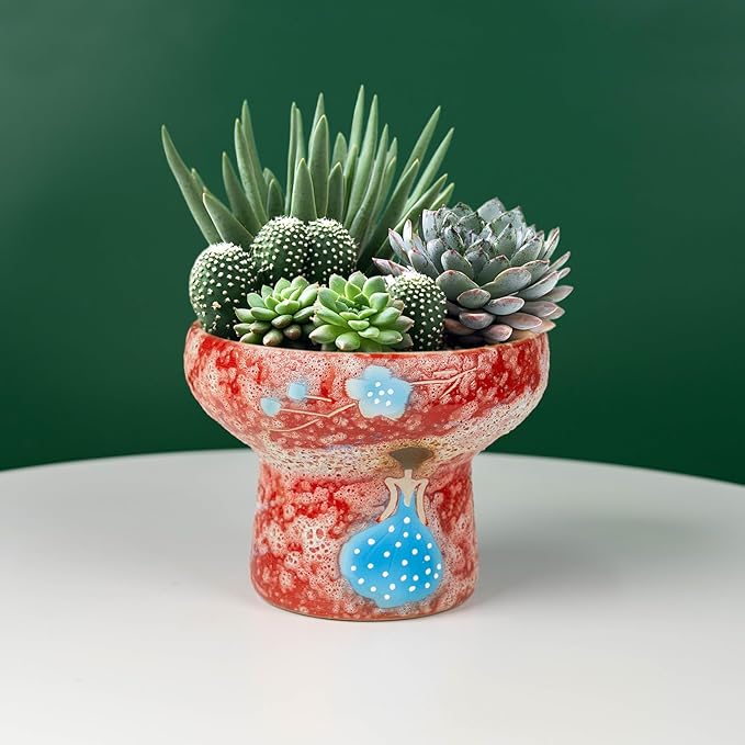 7.5 Inch Succulent planters, Pretty Hand Painted Bonsai pots with Drainage Holes for Cacti & Indoor Plants, Artistic Flower Pot for Outdoor Garden & Windowsill Décor