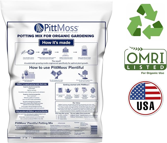 PittMoss Plentiful Eco-Friendly, Organic, Peat-Free Potting Mix, 10 Quarts - for Gardens, Houseplants, Mulching & More - Made in USA from Recycled Paper
