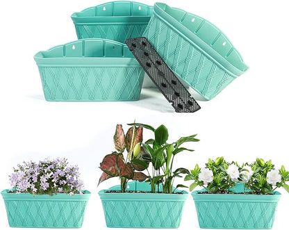 Sungmor 3 Pack Wall Hanging Planters, 16.5 Inch Railing Fence Hanging Flower Pots, Thickened Plastic Water Storage Plant Pot, Indoor Outdoor Garden Balcony Decor, Light Green Large Plant Basket