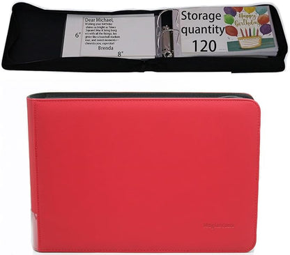 greeting card organizer binder and birthday card holder book,christmas card photo album,binder for greeting cards with sleeves,Suitable for 5x7in, 4x6in, 3x5in cards holds 120 cards (red)