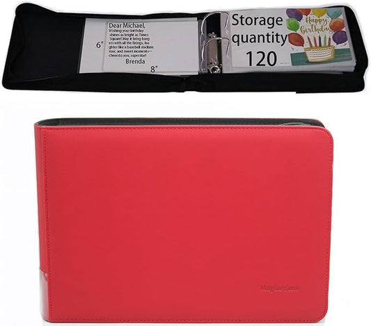 greeting card organizer binder and birthday card holder book,christmas card photo album,binder for greeting cards with sleeves,Suitable for 5x7in, 4x6in, 3x5in cards holds 120 cards (red)