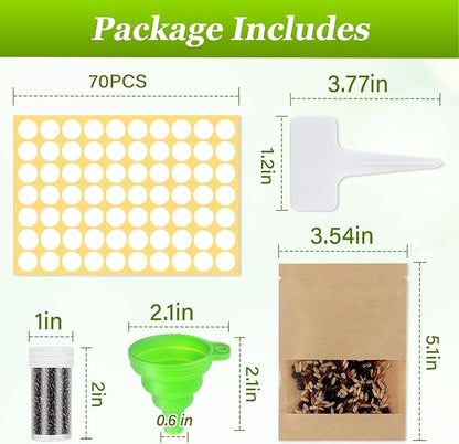 Seed Storage Box Organizer - Metal Garden Seed Storage Container Kit with 60 Vials, 30 Plant Tags, 20 Envelopes, Funnel & Labels - Moisture-Proof Seed Bank for Long Term Storage
