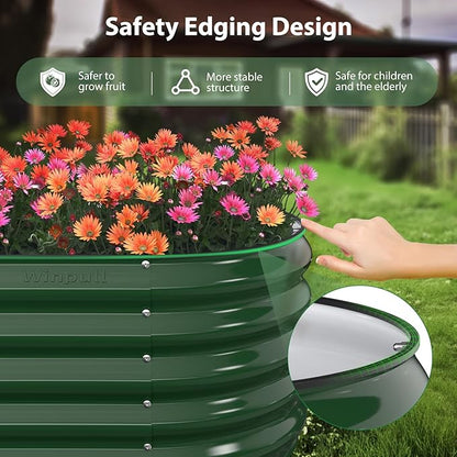 8x2x1.5 ft Galvanized Steel Raised Garden Bed, Raised Garden Bed Kit, Galvanized Planter Box Outdoor, 18" Tall Oval Large Metal Raised Bed for Gardening Vegetables Flower Herb (Moss Green)