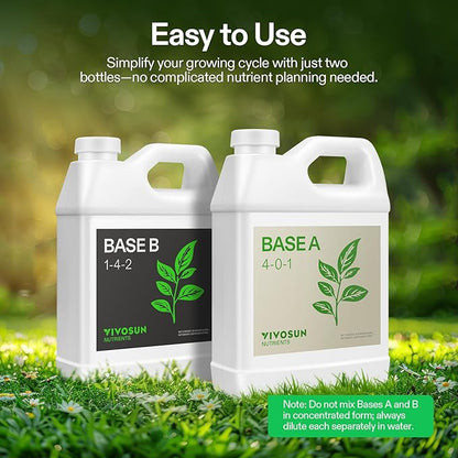 VIVOSUN Coco Coir Brick and Plant Food Nutrients Base A(4-0-1) & B(1-4-2) Bundle, All Purpose Liquid Fertilizer, Hydroponic Plant Food Supports Vegetative and Flowering Stages for Outdoor & I