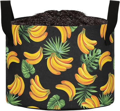 5 Gallon Tropical Leaves Banana Black Breathable Grow Bag Heavy Duty Thickened Plant Pot Containers with Handles for Tomato Potato Fruits Vegetables Flowers