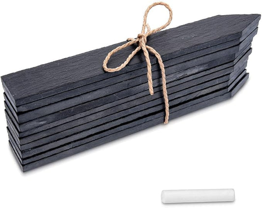 Navaris Slate Plant Labels (10 Pieces) - Set of 10 Natural Garden Markers for Herbs, Pots and Garden - Reusable Tags with Chalk - Size S