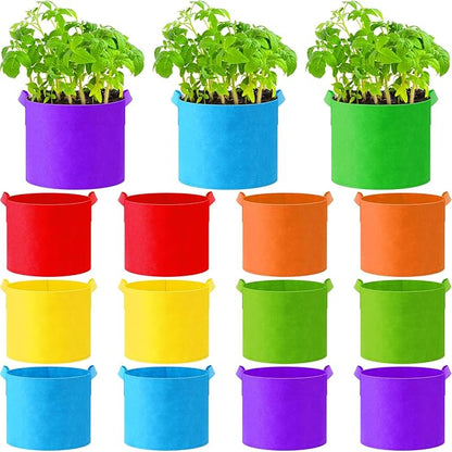 12 Pcs Multicolor Plant Grow Bags Large Grow Bags Fabric Planter Thickened Non Woven Fabric Pots with Handles for Indoor Outdoor Garden Planting Seeds Flower, 6 Colors (5 Gallon)