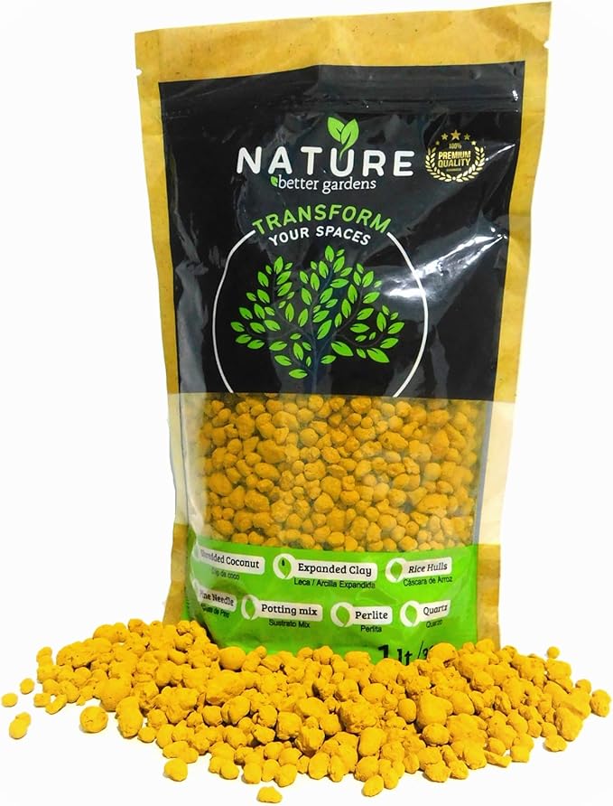 Nature, Leca Clay Pebbles for Plants - Sustainable Expanded Clay Balls for Healthy Roots, Handmade in Colombia, Ideal for Hydroponics, Indoor Gardens, and Moisture Retention, 32 Oz (Yellow)