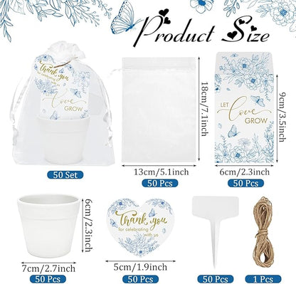 Cinrobiye 50 Sets Let Love Grow Wedding Favors for Guests Seed Packet Bags (Seed Not Include) with Tags & Labels Flowerpot for Bridal Shower Party Favors Bulk Wedding Souvenirs for Guests(Blue Floral)