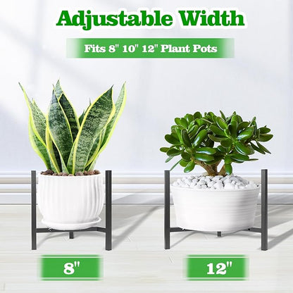 Airpark Plant Stand Indoor Adjustable, Metal Modern Plant Stand, Heavy Duty Stable Plant, Fit 8-12 inch Pots, Number of Items-3, Color-Black (Pot & Plant Not Included)