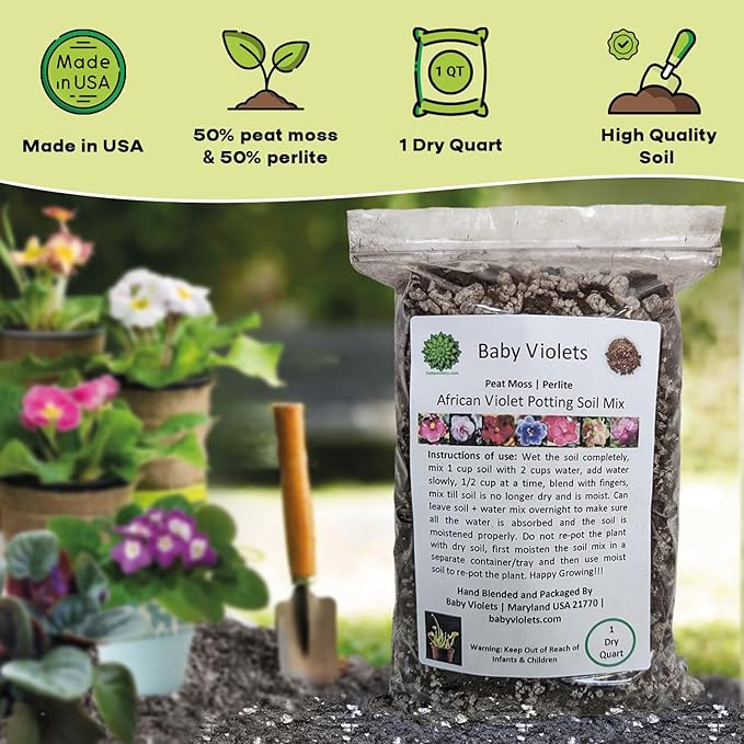 African Violet Plant Potting Soil Mix Peat Moss & Perlite 1 Quart (1qt 4 Level Cups)