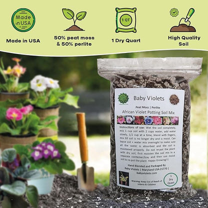 African Violet Plant Potting Soil Mix Peat Moss & Perlite 1 Quart (1qt 4 Level Cups)