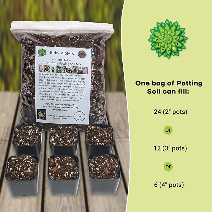 All Purpose Indoor Houseplant Potting Soil Mix Peat Moss & Perlite (½ Gallon / 2 quarts) African Violets, Ivy, Crotons, Peace Lily, Spider Plants etc...from Baby Violets