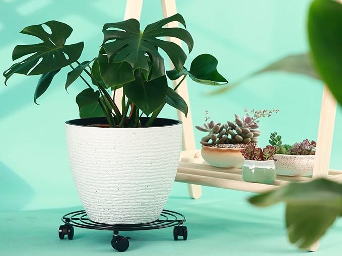 5 Packs 15.8 Inches Metal Plant Caddy with Wheels Extra-large Rolling Plant Stands Heavy-duty Wrought Iron Plant Roller Base Pot Movers Indoor Outdoor Plant Dolly with Casters Planter Tray Coaster