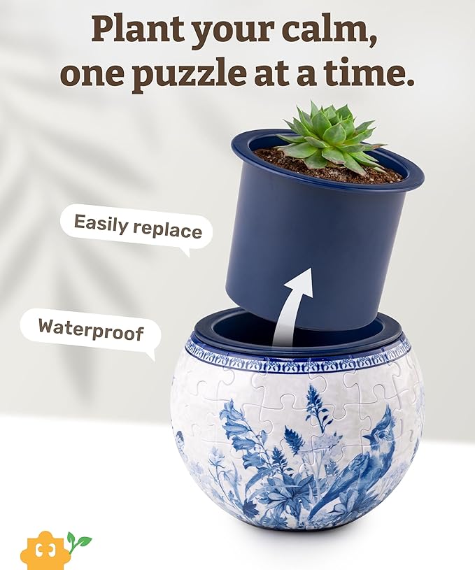 PieceRelax 3D Puzzle Planter 80 Pieces - Flower Pot - Oriental Birds and Flowers, Home Decor Flower Pots for Indoor Cactus, Succulents Pots [K1115]