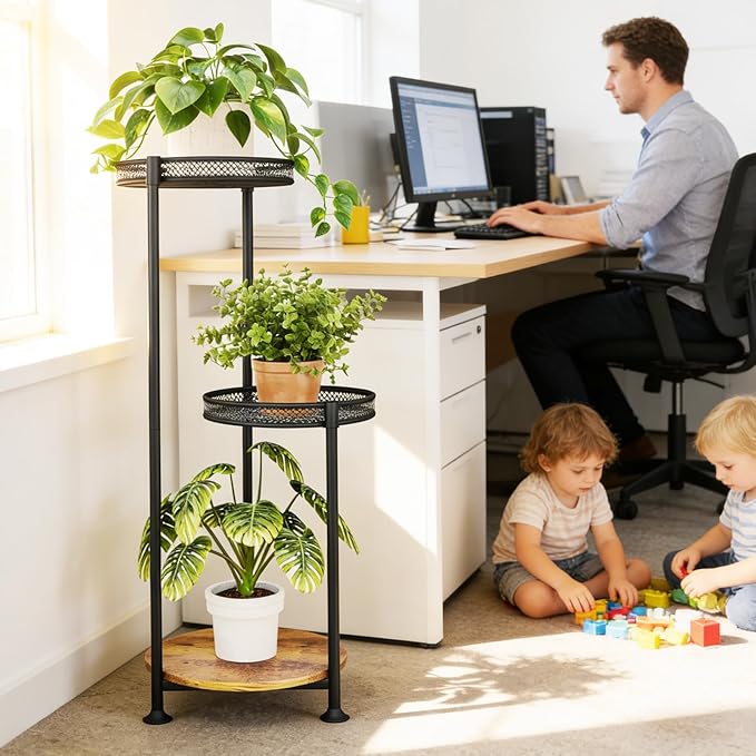 Plant Stand Indoor Outdoor,3 Tier Metal Wood Plant Stand for Multiple Plants,Black Tall Narrow Plants Display Organizer for Corner Living Room Porch Patio Garden Office