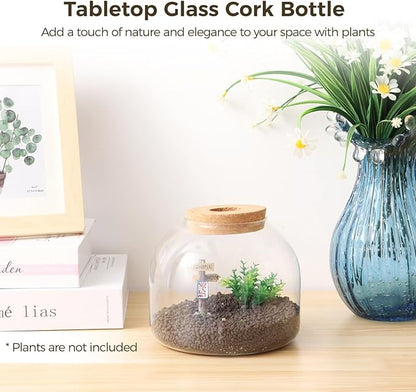 54 oz Glass Fish Bowl Vase with Cork Lid, Clear Bubble Planter Vase Globe Flower Centerpiece, 3 Inch Open Mouth Round Terrarium Vases, 6 Inch Diameter x 5 Inch Height (2PCS)