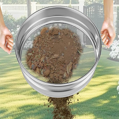 19“ Large Soil Sifter with Handle for Gardening, Dirt Sifter, Compost Sifter, Rock Sand Sifter, Wheelbarrow Sifter, Garden Soil Sieve, Metal Gravel Pellet Worm Sifter, Heavy Duty Bin Outdoor