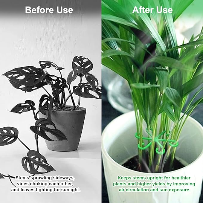 12pcs Climbing Houseplant Stem Supports,Plant stem Support Indoor Outdoor Use,Stem Hook Growth Accessories for Plant Garden, Promotes Upright Growth and Airflow(Green)