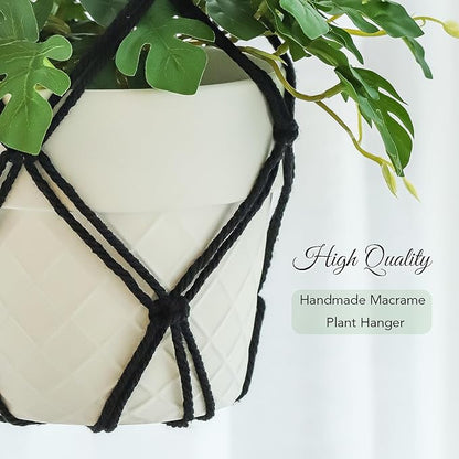 4 Pack Macrame Plant Hangers Indoor Up to 10 inch Pot, Boho Hanging Planters, Plant Holder with 8Pcs Stainless Steel Hooks(4Pcs Black Hanger)